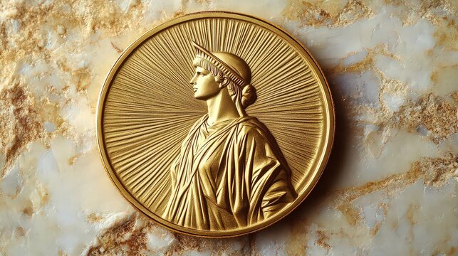  Rare 1933 Saint-Gaudens Double Eagle gold coin with Lady Liberty striding forward holding a torch; high relief and shimmering gold surface showcase peak of American numismatic art.