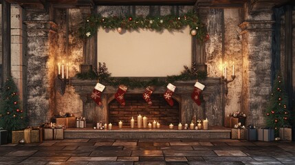 Cozy Holiday Mantel Display with Candlelight Ambiance