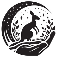 Enchanting Kangaroo Silhouette in a Hand with Starry Night Background