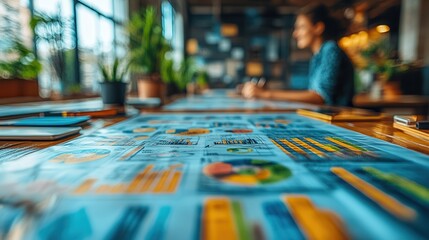 Naklejka premium Business Meeting with Charts and Graphs in Modern Office