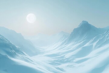 Snowy Mountain Range with Moon in the Sky