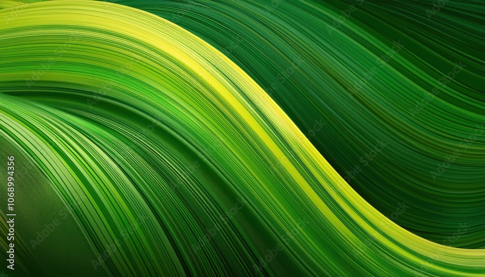 Poster Vibrant Green Energy Flow. Abstract Fluid Gradient Lines in Organic Wave Patterns Representing Sustainability, Growth, and Natural Harmony for Eco Friendly Concepts or Background