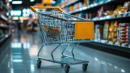 Affordable Shopping Cart in Supermarket Aisle