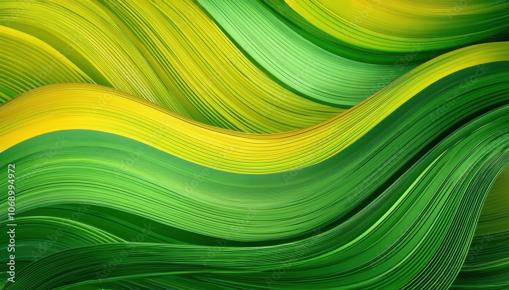 Poster vibrant green energy flow. abstract fluid gradient lines in organic wave patterns representing susta