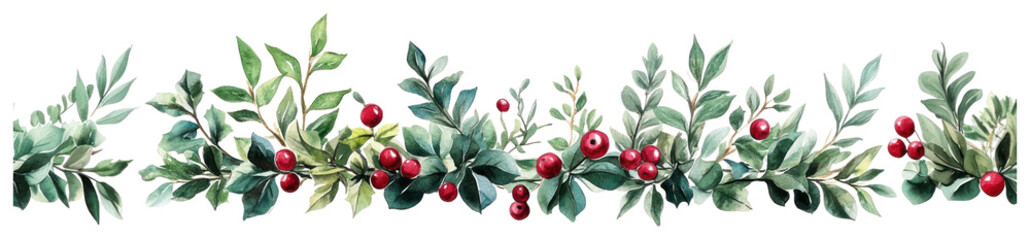 PNG Christmas mistletoe border watercolor illustration.