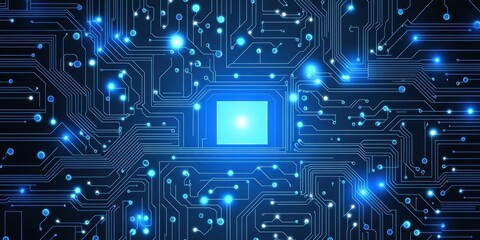 Abstract Blue Circuit Pattern with Lights