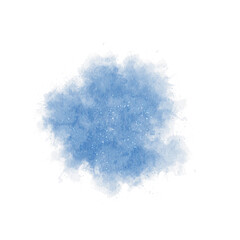 Watercolor blue abstract stain with white splashes, classic shape. Hand drawn colorful splashes isolated on white background. For printing, scrapbooking, background, design and printing