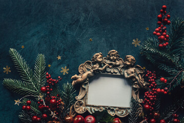 Naklejka premium Christmas mockup with frame and festive decor