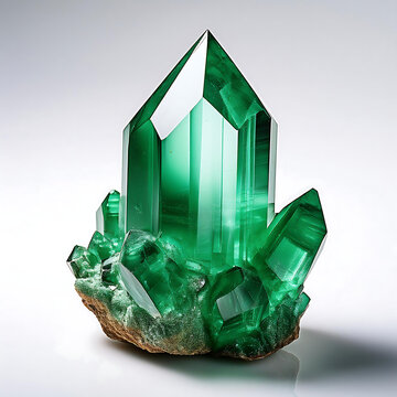 clear emerald crystal appears isolated white background photography