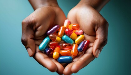 hands holding colorful pills