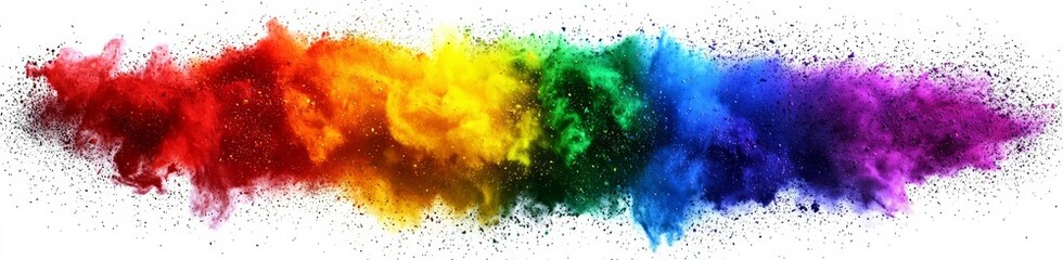 colorful rainbow holi paint color powder explosion isolated white wide panorama background , isolated on white background,  , copy space for text,