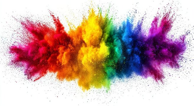 colorful rainbow holi paint color powder explosion isolated white wide panorama background , isolated on white background,  , copy space for text,