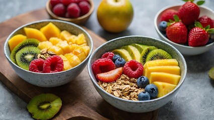 Bright and refreshing smoothie bowls filled with tropical fruits and vibrant colors, perfect for a healthy breakfast that’s as nourishing as it is beautiful.