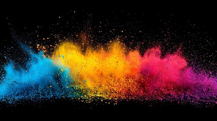 Explosion of colored powder on black background , isolated on white background,  , copy space for text,