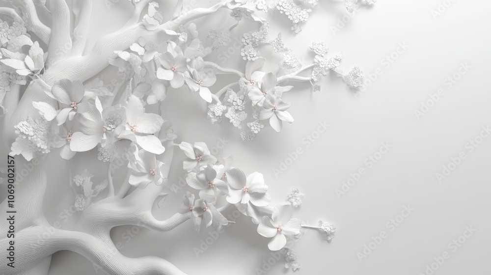 Poster abstract white paper flower branches background texture.