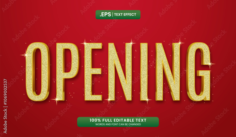 Canvas Prints design editable opening text effect, gold glitter text on red background for festive design
