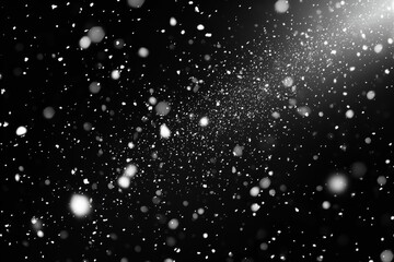 Snowflakes falling down on black background, heavy snow flakes isolated, Flying rain, overlay effect for composition , isolated on white background,  , copy space for text,