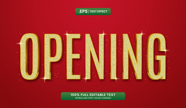 Design editable opening text effect, Gold glitter text on red background for festive design