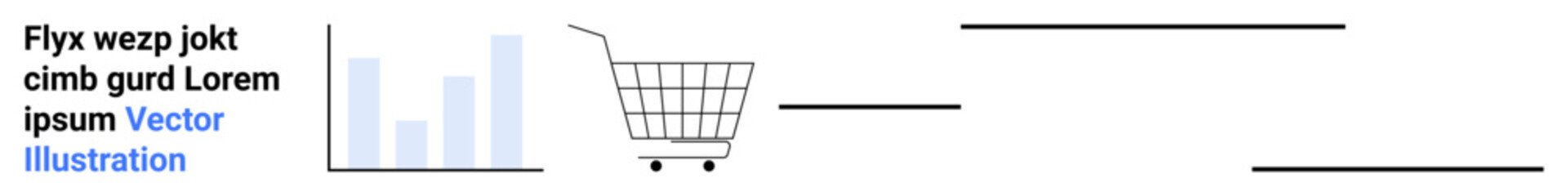 Bar graph, shopping cart, placeholder text. Ideal for e-commerce, online shopping, market analysis, retail business strategies, consumer behavior studies, digital marketing, data presentation. Banner