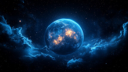 Blue Spherical Planet - astronomy