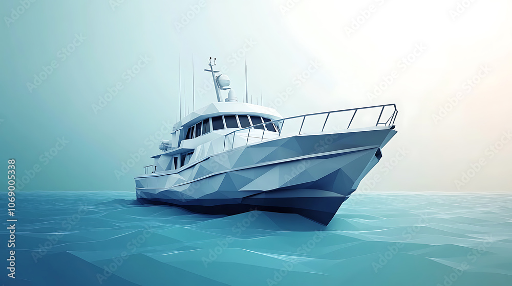 Poster isolated low poly graphic design of ,boat-3d rendering