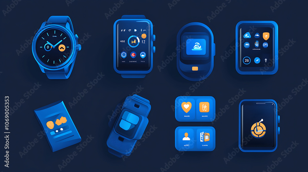 Poster blue generic smart watch with icons
