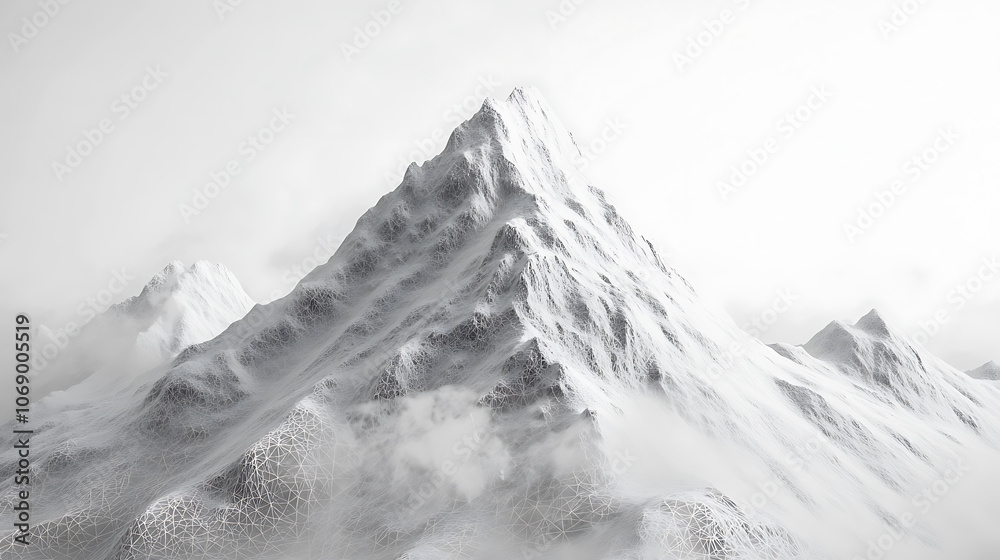 Poster 3d rendering, wire frame model of mountain