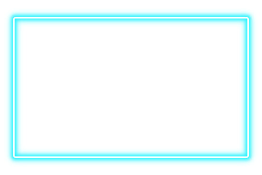 Blue neon rectangle shape frame. Glowing neon border isolated on transparent background. Shine glow light neon sign frame. Banner, Mockup, template for presentation or montage, Design elements, PNG 