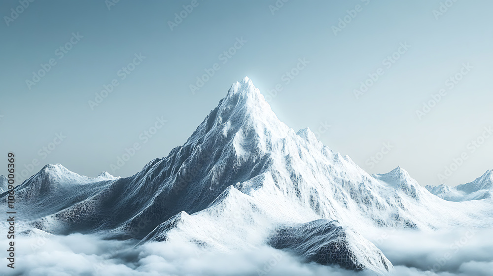 Aufkleber 3d rendering, wire frame model of mountain