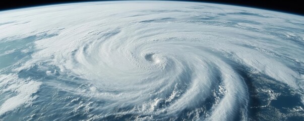Massive hurricane swirling over Florida, satellite view, dense cloud formation, turbulent ocean below, atmospheric chaos, natural disaster