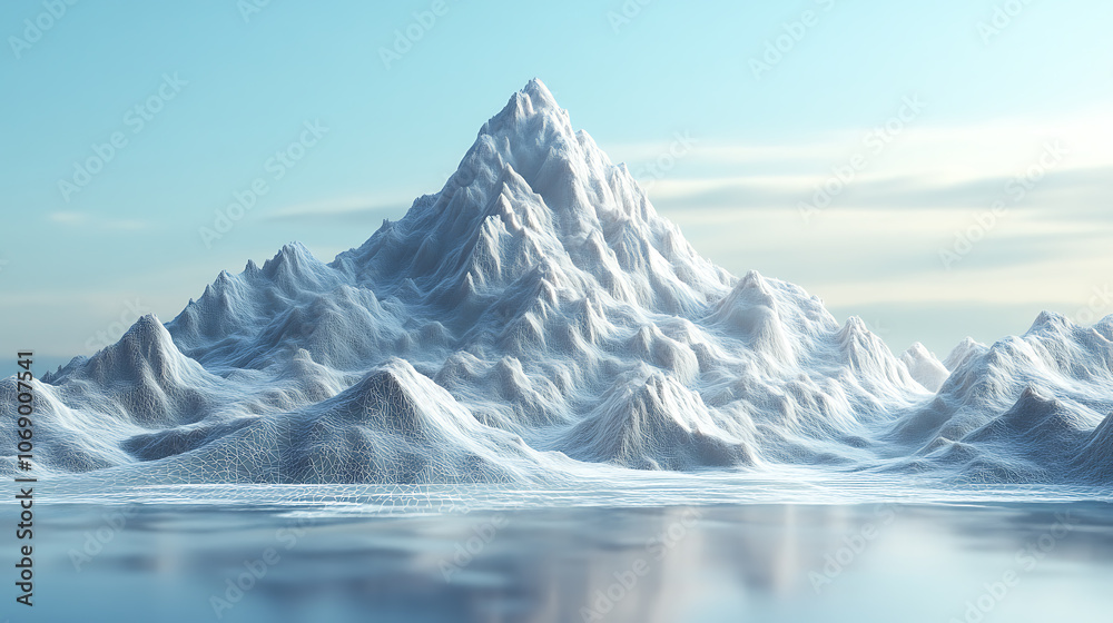 Poster 3d rendering, wire frame model of mountain