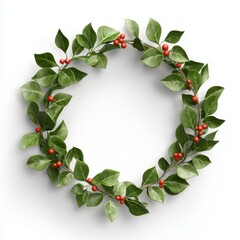 Fototapeta premium A festive wreath made of lush green leaves and red berries, perfect for holiday decoration.