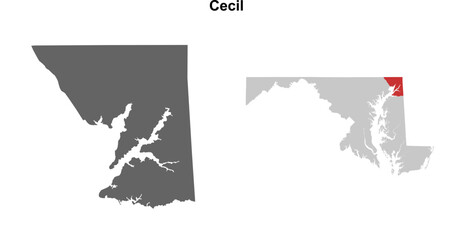 Cecil County (Maryland) blank outline map set