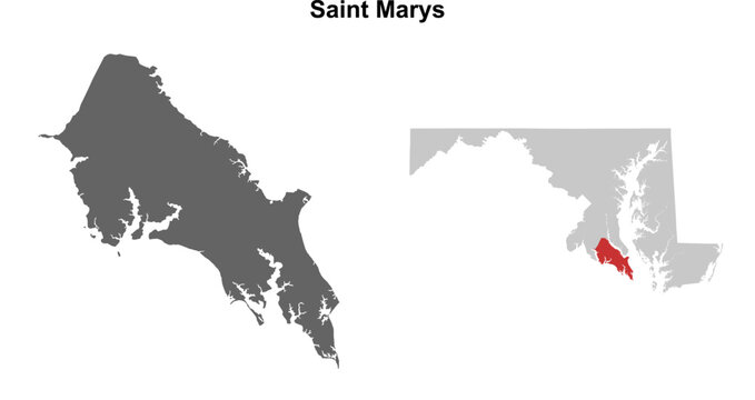 Saint Marys County (Maryland) blank outline map set