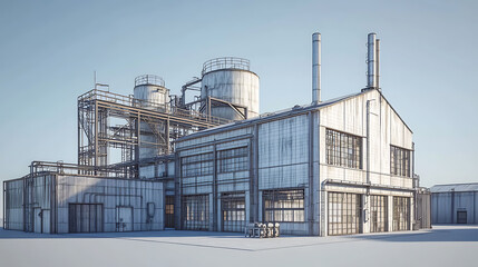 3d rendering, wire frame model of industrial buildings