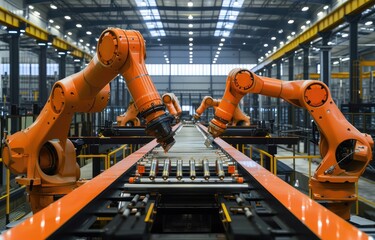 Robotic Arms on Assembly Line in Modern Factory