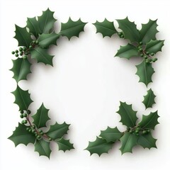 Fototapeta premium A decorative wreath made of glossy green holly leaves and berries, perfect for festive occasions or holiday designs.