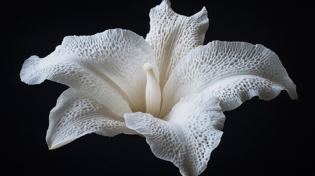 White Flower Macro Photography: Intricate Petals, Veined Texture, Polypetalous Corolla