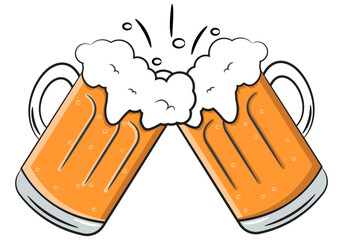 Cartoon Beer glass cheers isolated on a transparent background