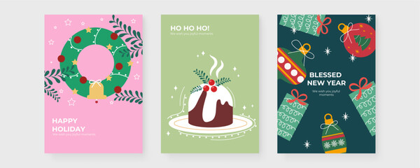 Festive Holiday Greeting Cards With Love And Joy Messages