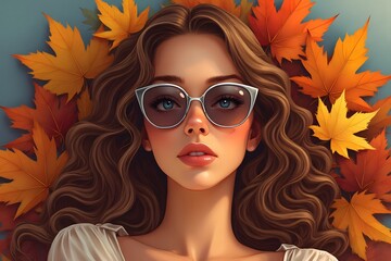 Female portrait with fall leaves 