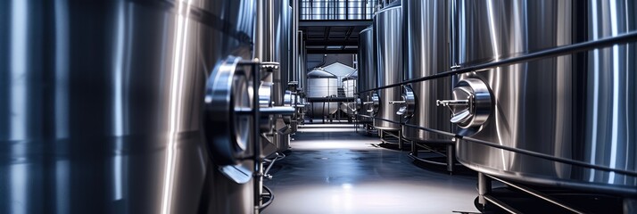 Stainless Steel Fermentation Tanks in Modern Brewery