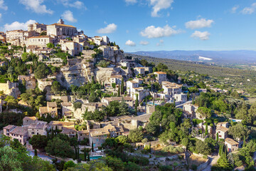 Fototapeta premium GORDES, PROVENCE, FRANCE: aerial view of traditional hilltop village, one of the most beautiful villages of France, 