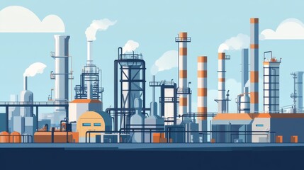 Obraz premium The petrochemical industry shows rising prices, with production increases illustrated on a wide 