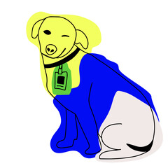 Gas Station Dog with badge illustration outline and colorful