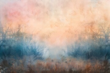 A soft, atmospheric landscape with muted colors and abstract forms suggesting nature.