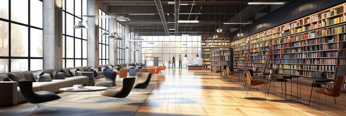 Spacious Modern Library Interior with Natural Lighting