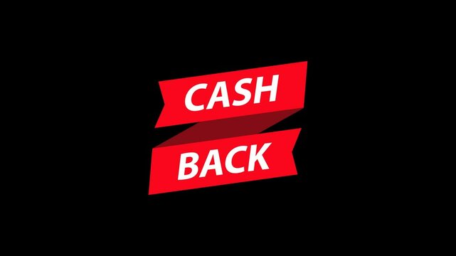 CASH BACK Ribbon Banner Animation. Alpha channel, transparent background. 4K resolution