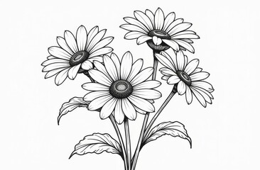 Sketch of gerberas on white background