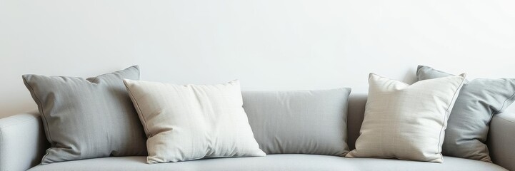 Assortment of grey cushions on a neutral grey background, background, style